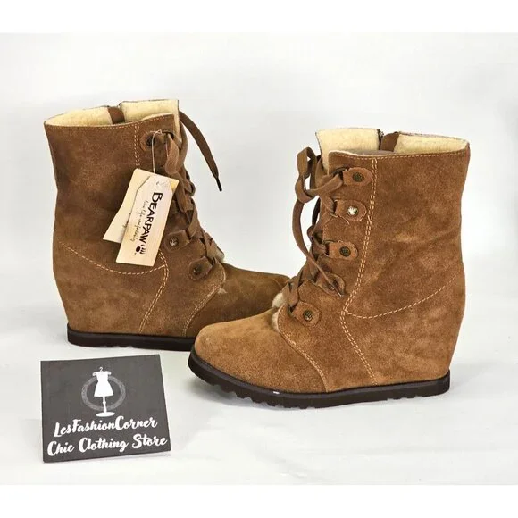 NWD Bearpaw Women's Brown Suede Bonnie Wedge Boot Zip Bootie Size 8 1809 - Picture 11 of 16
